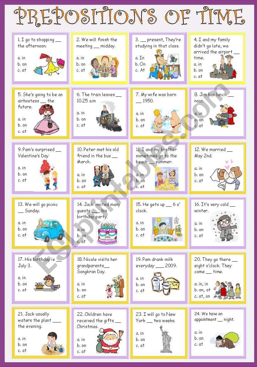 Prepositions of time ( in, on, at )