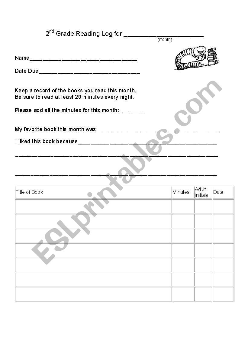 Reading Log worksheet