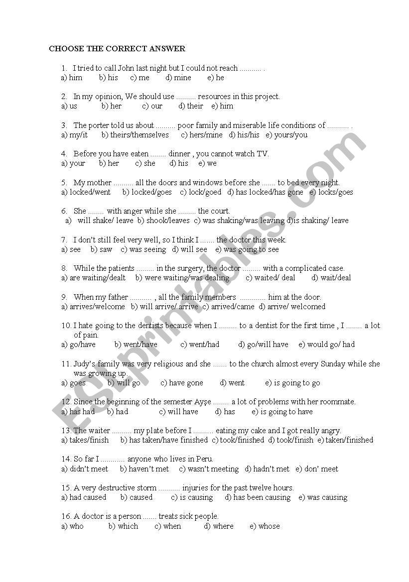 grammar revision worksheet