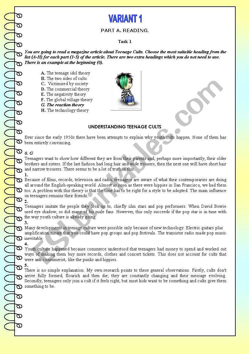 Independent testing-Variant 1 worksheet