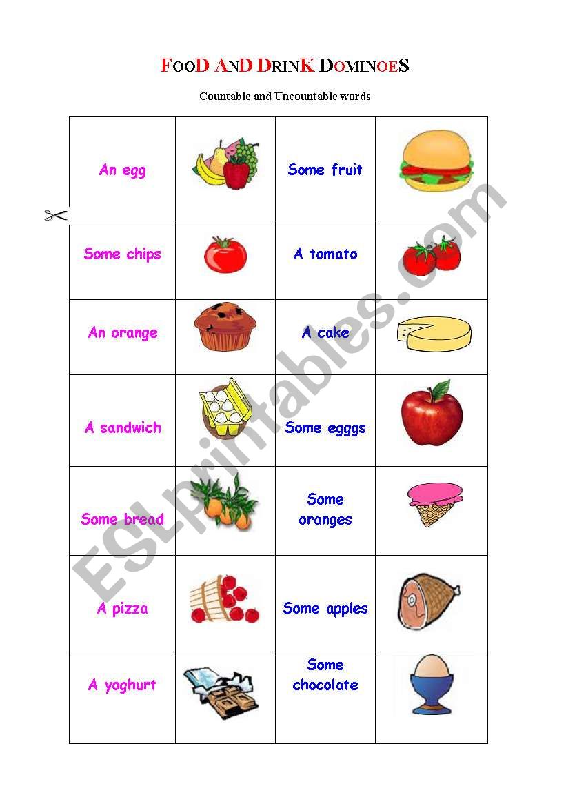 Food and Drink Dominoes ( Countable/ Uncountable words)