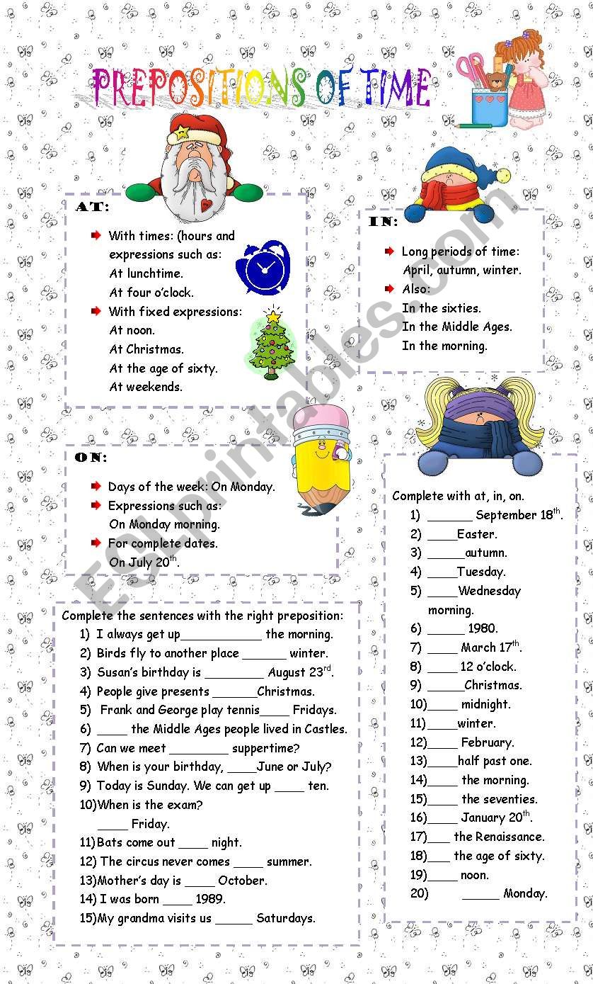 Prepositions of time worksheet