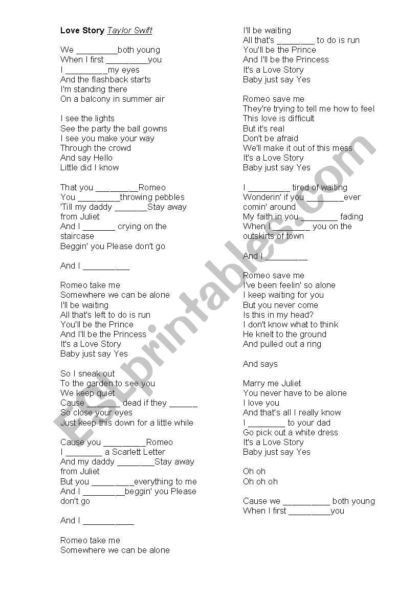 English worksheets: Love Story - Taylor Swift