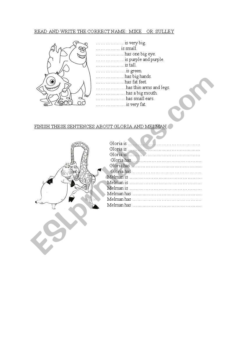 describing characters worksheet