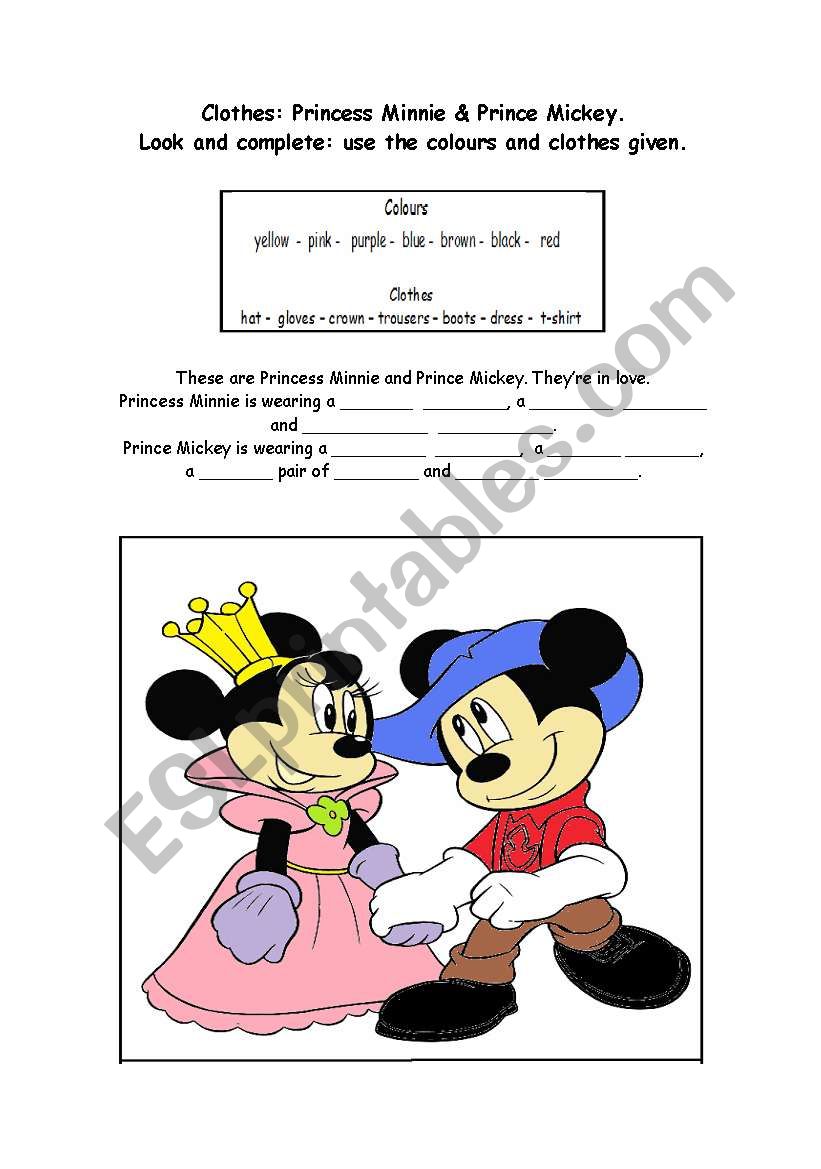 Clothes: Look and Complete. Princess Minnie & Prince Mickey
