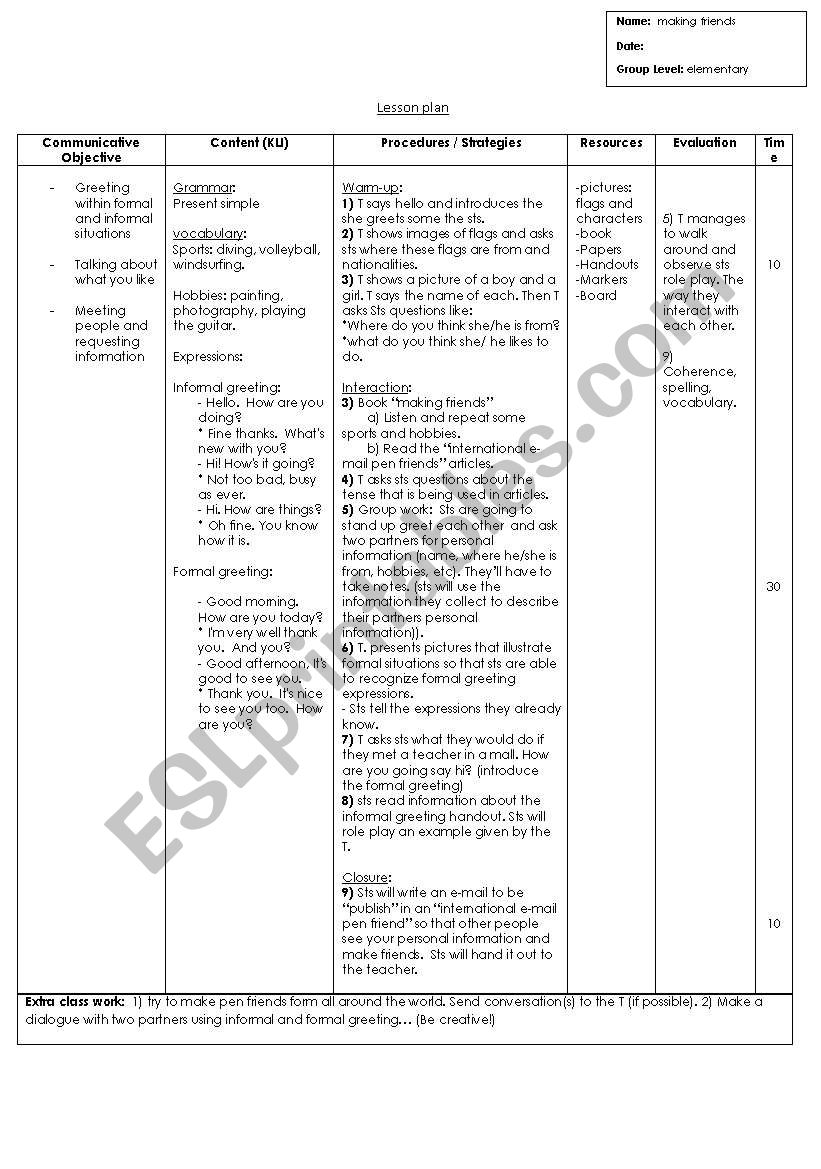 Greeting worksheet