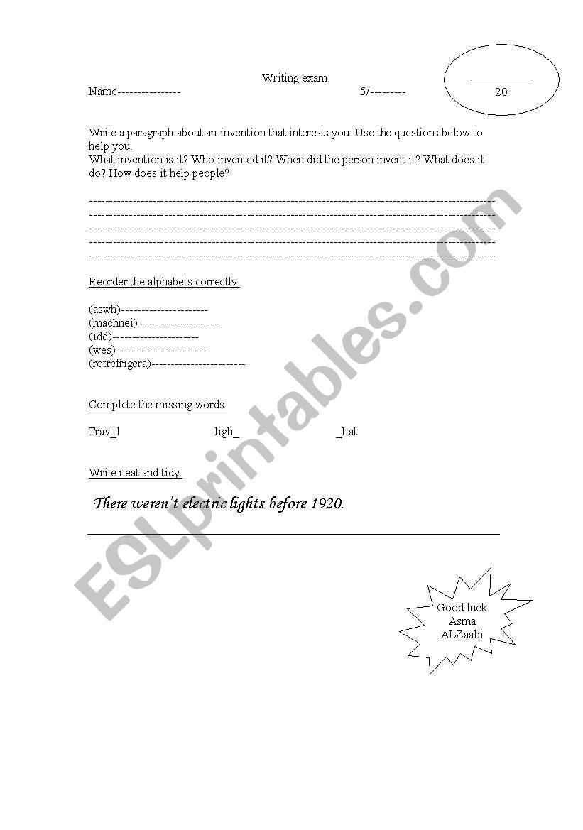 writing exam using past tense worksheet