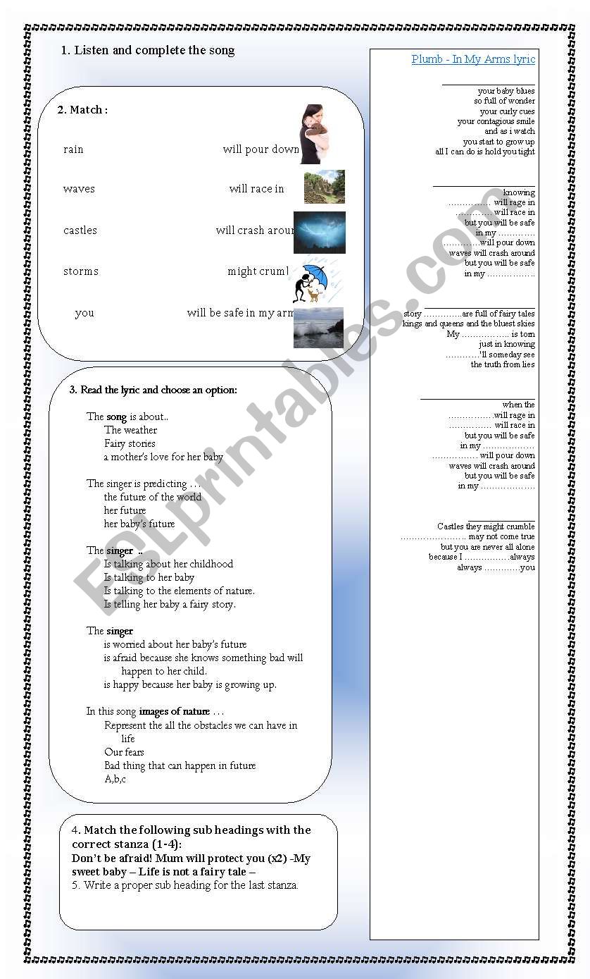 Plumb -In my Arms ( part 1) worksheet