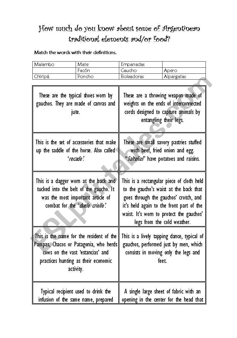 Tradition Day in Argentina worksheet