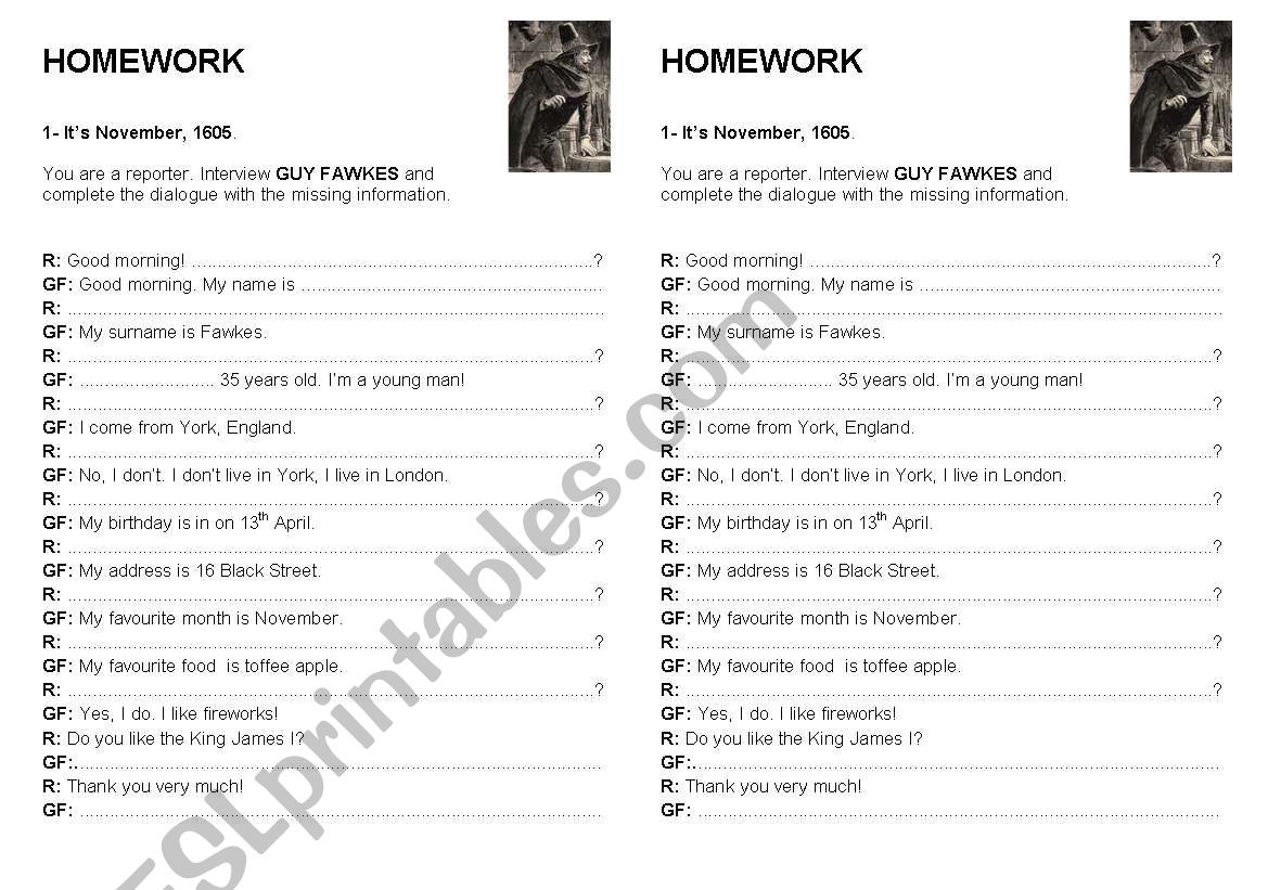 Interviewing Guy Fawkes  worksheet