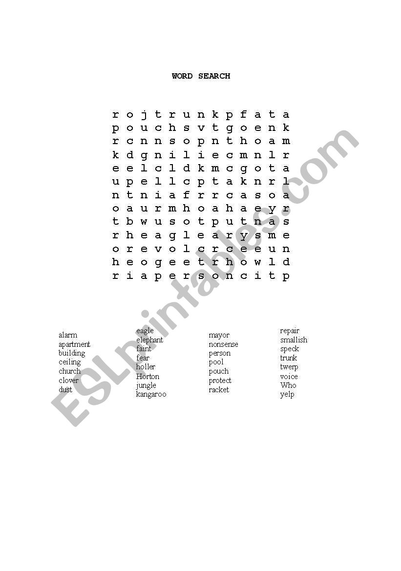 Horton Hears a Who Wordsearch worksheet