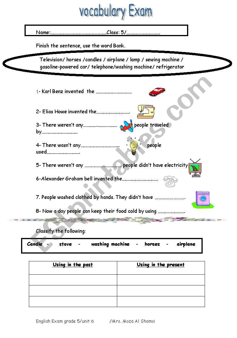 vocab exam worksheet