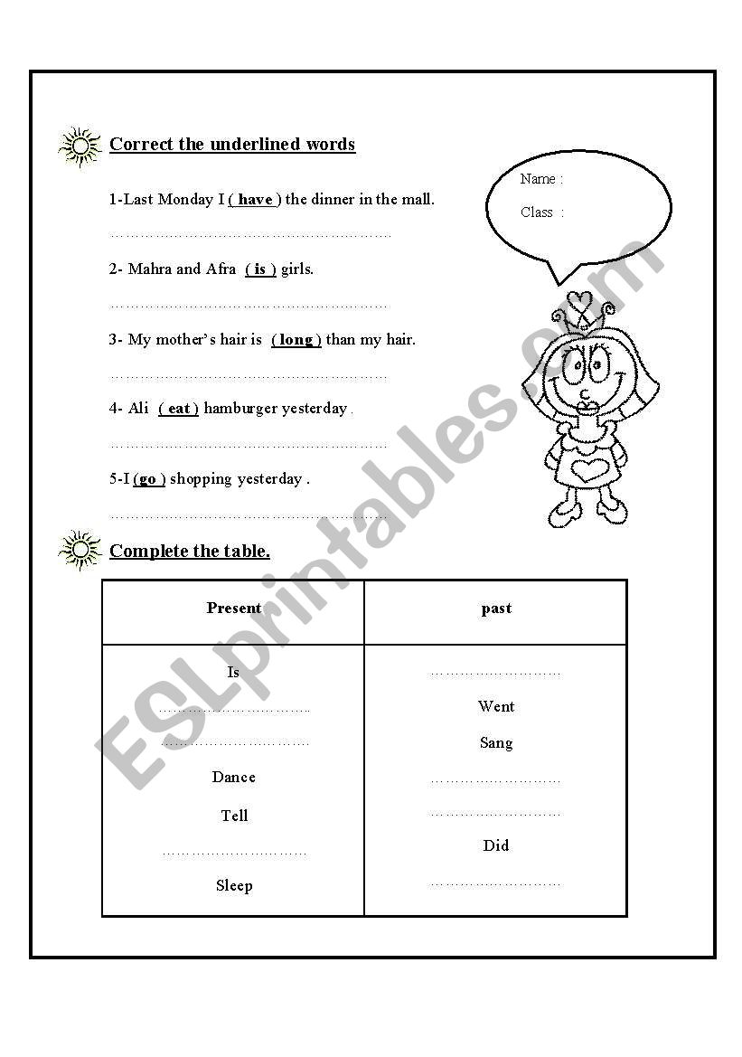 correct the underline word worksheet