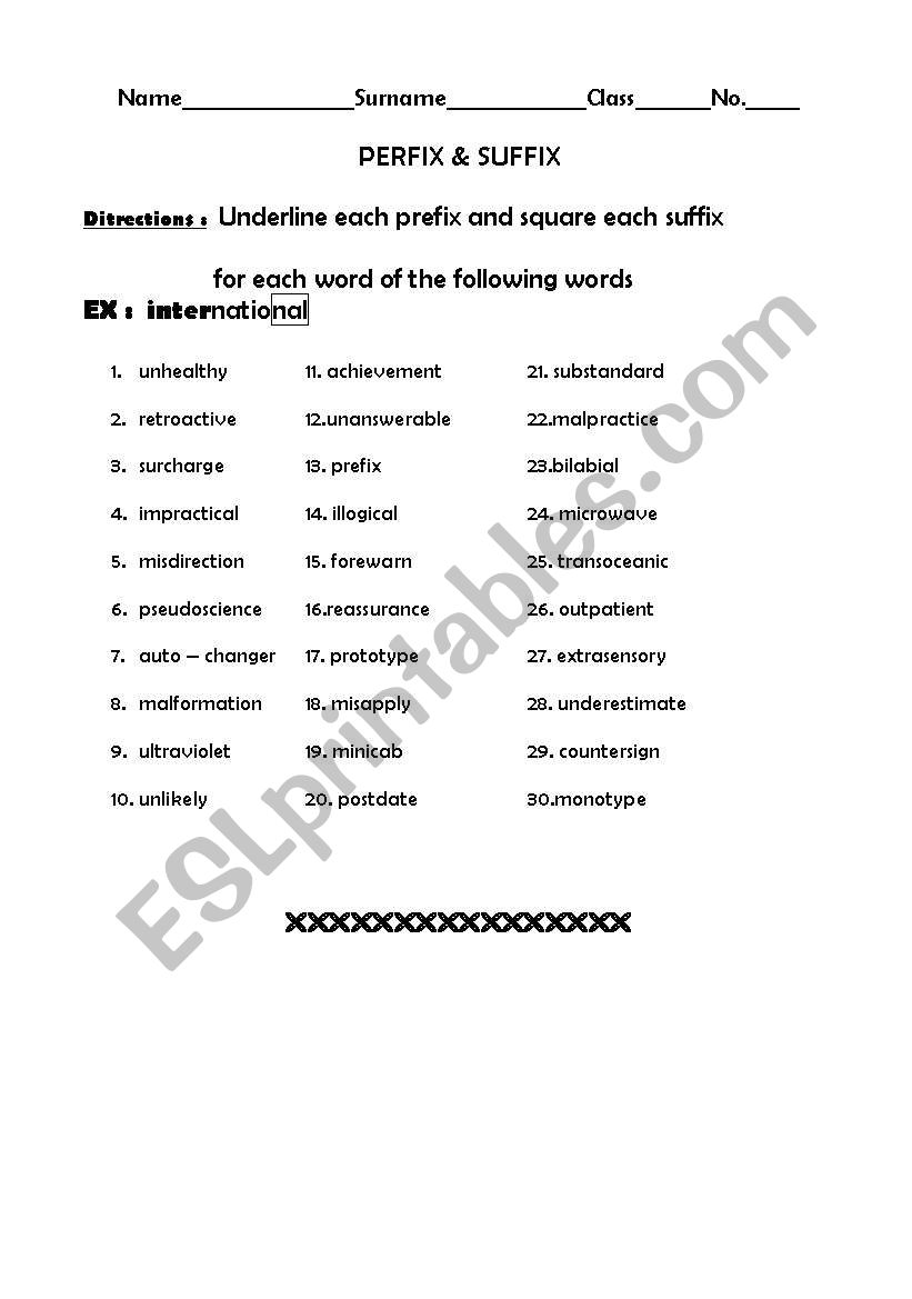 Prefix & Suffix worksheet