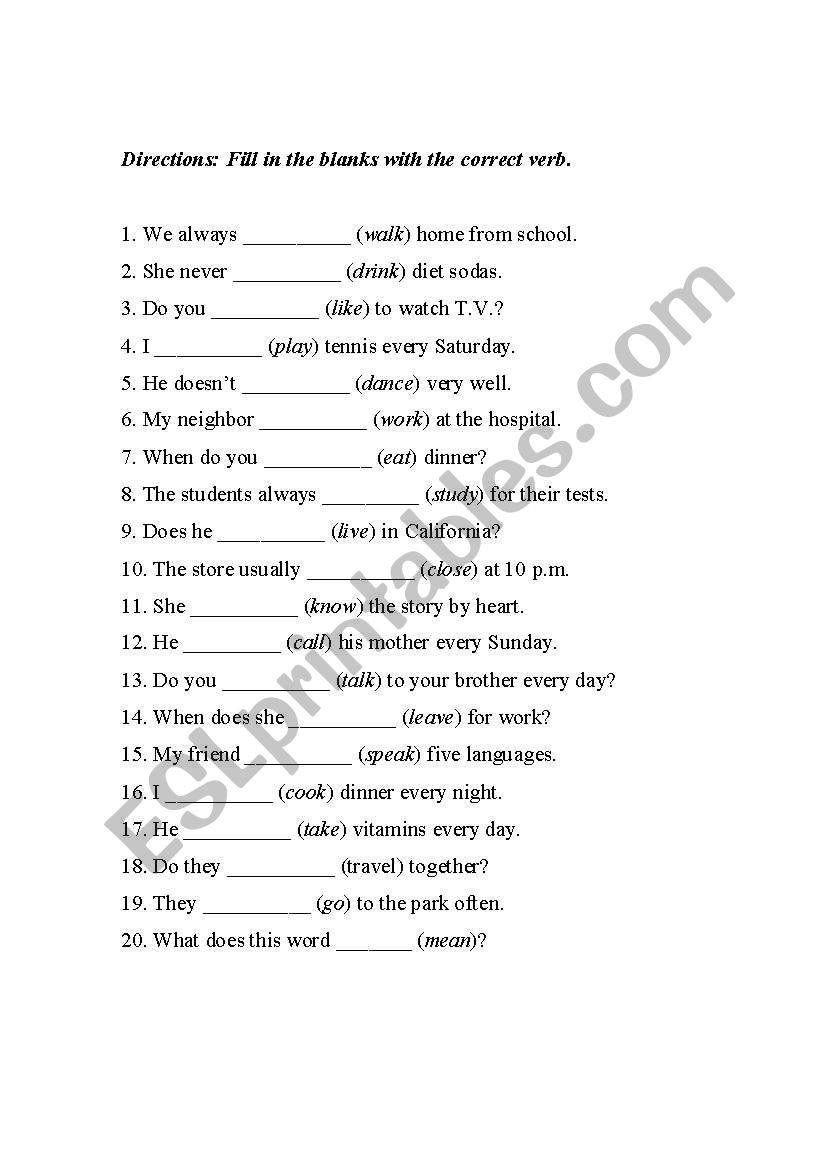 present simple worksheet