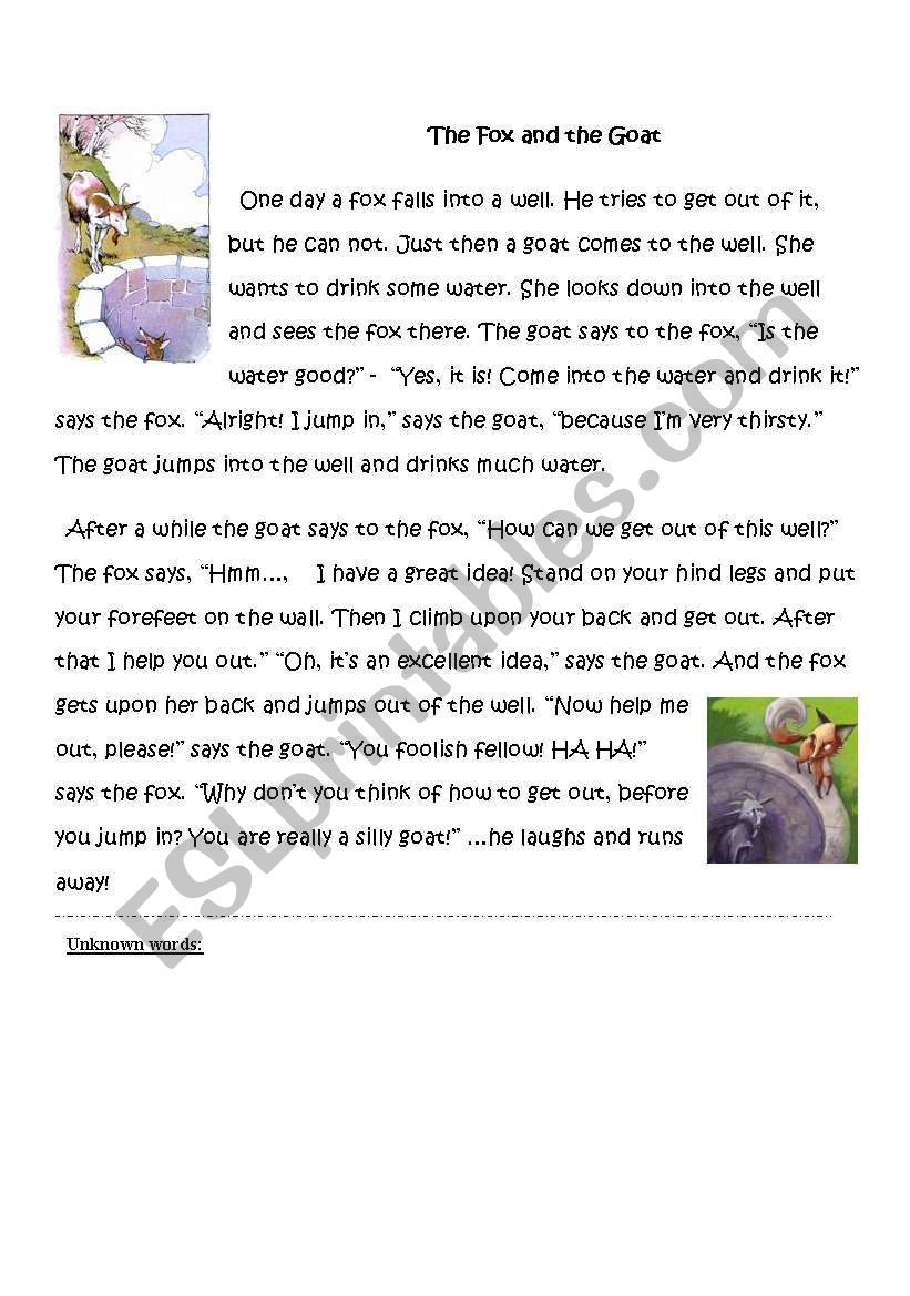 The fox and the goat worksheet