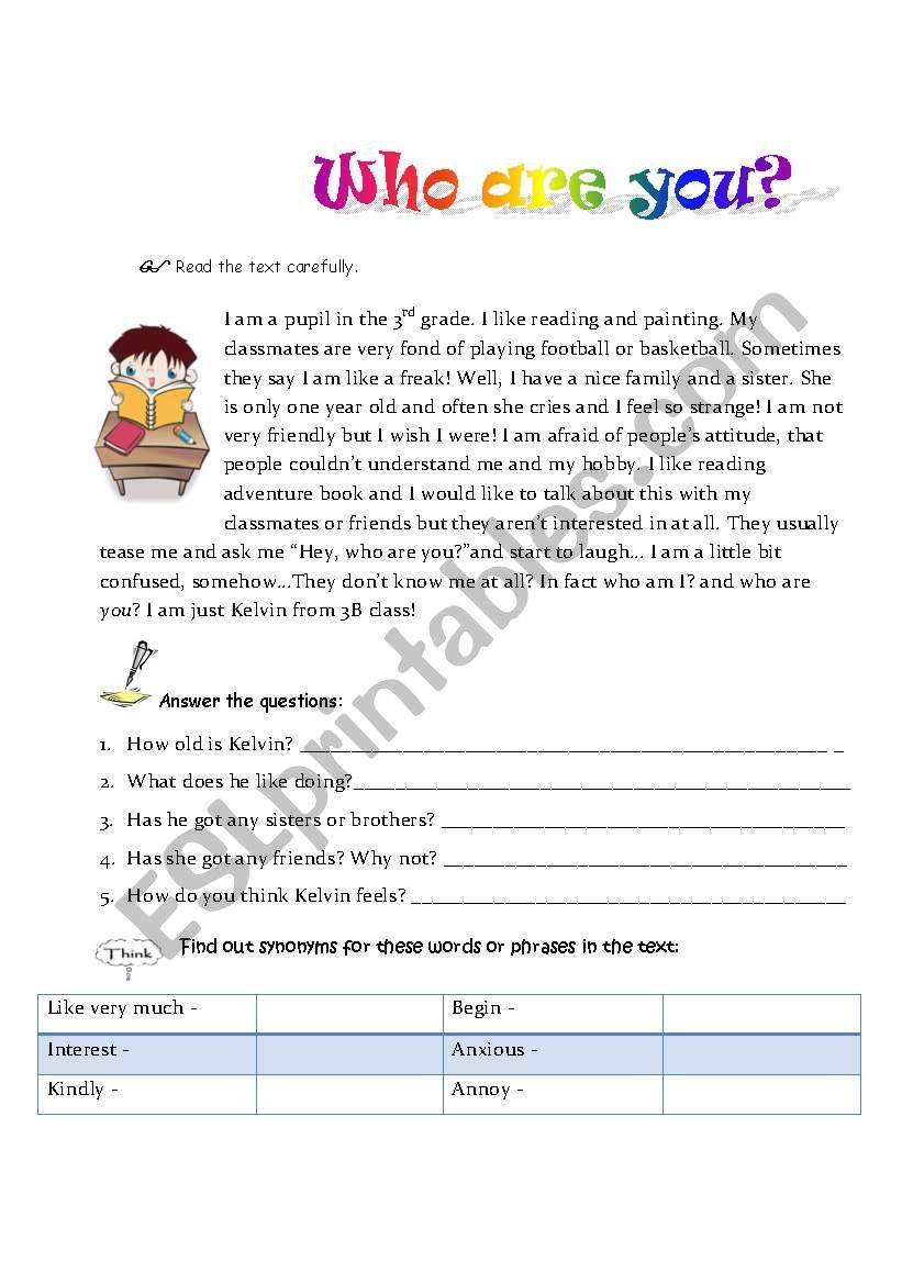 who am I? worksheet