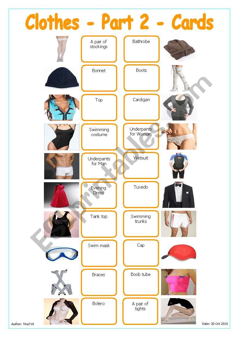 Clothes - Part 2 - Cards worksheet