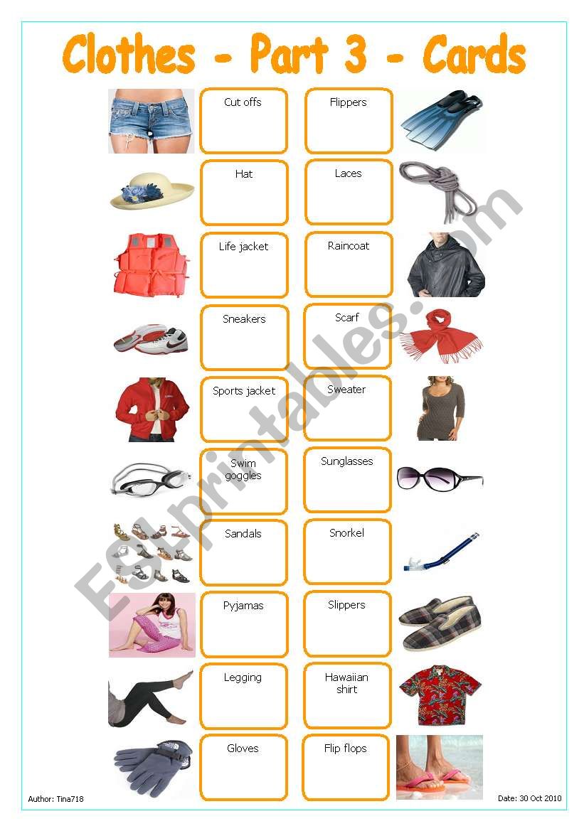 Clothes - Part 3 - Cards worksheet