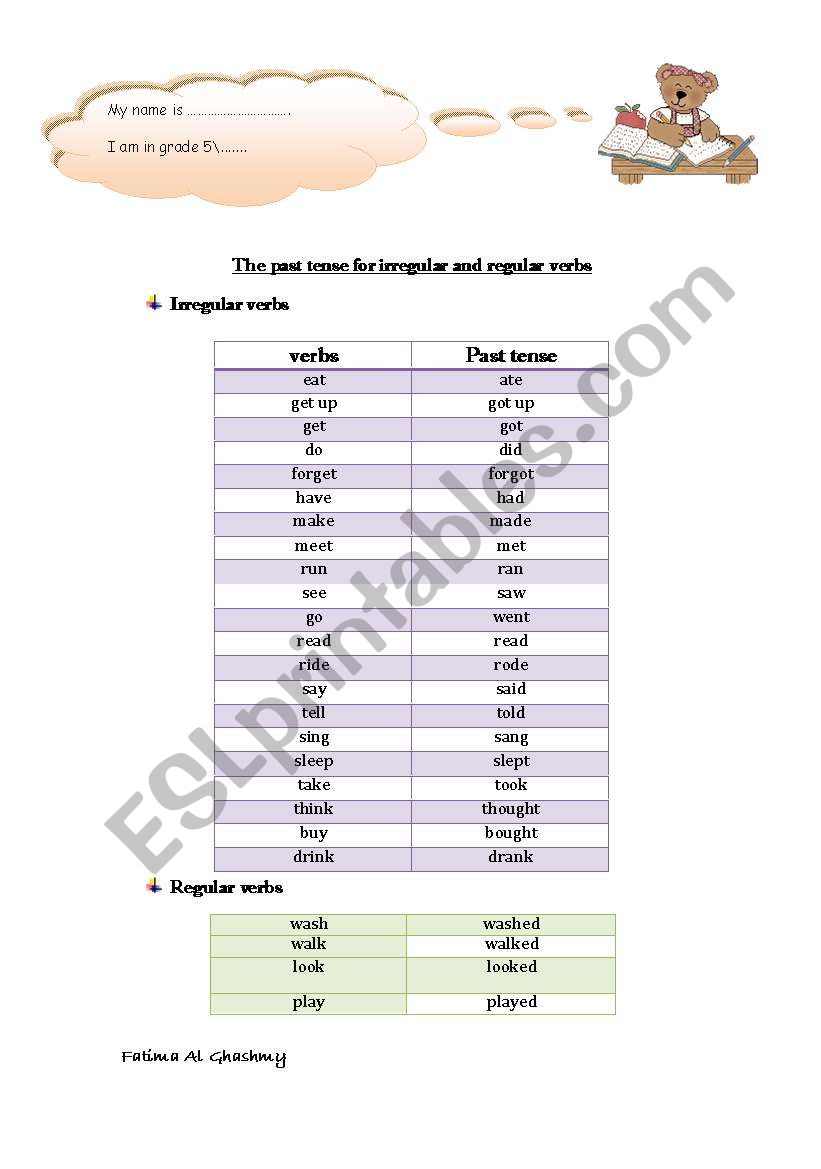 irregular verbs worksheet