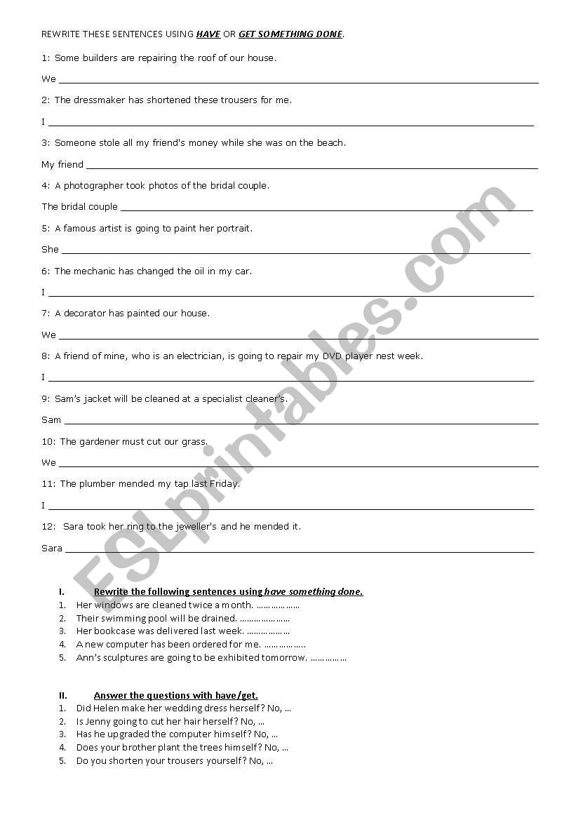 CAUSATIVE HAVE worksheet