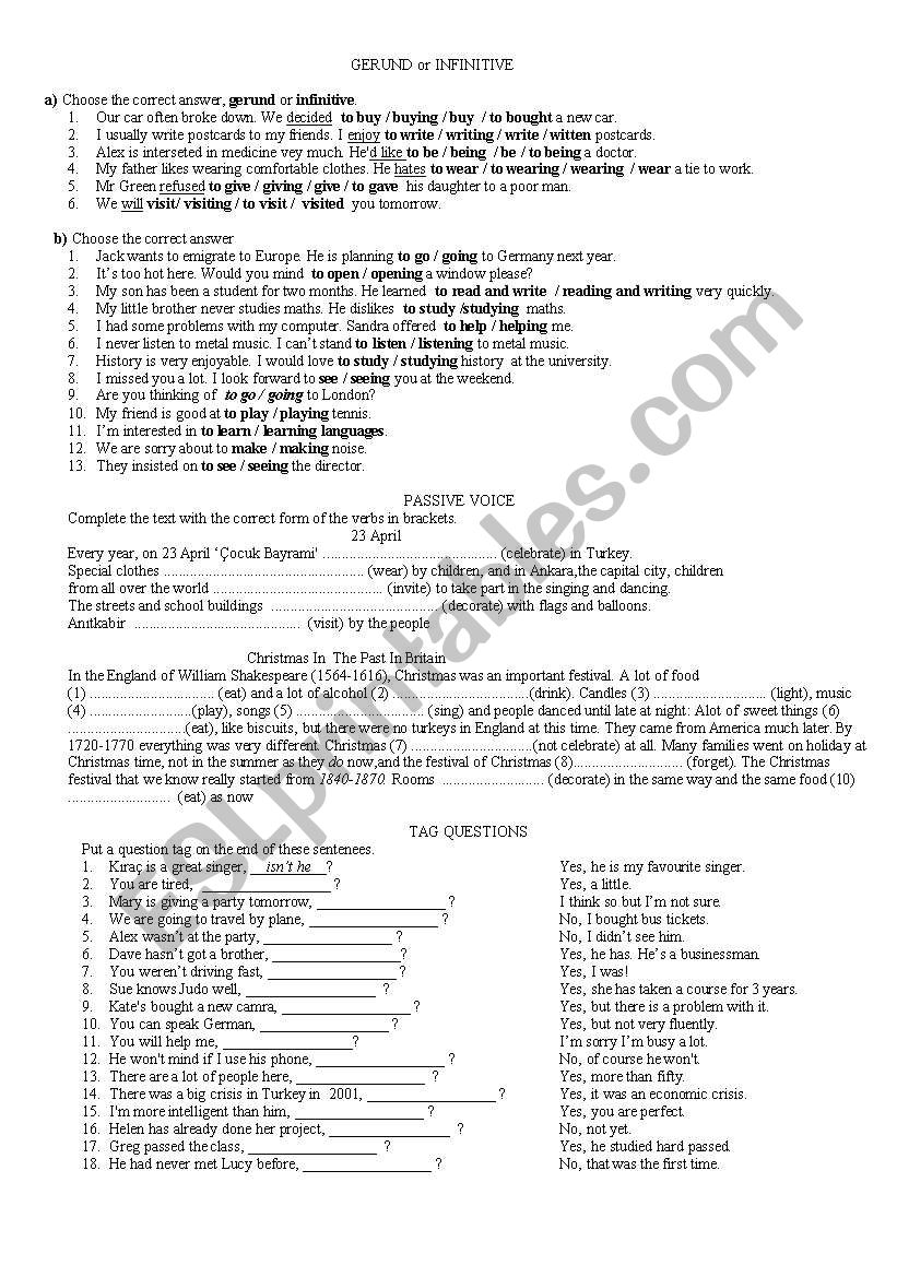 gerunds and infinitives worksheet