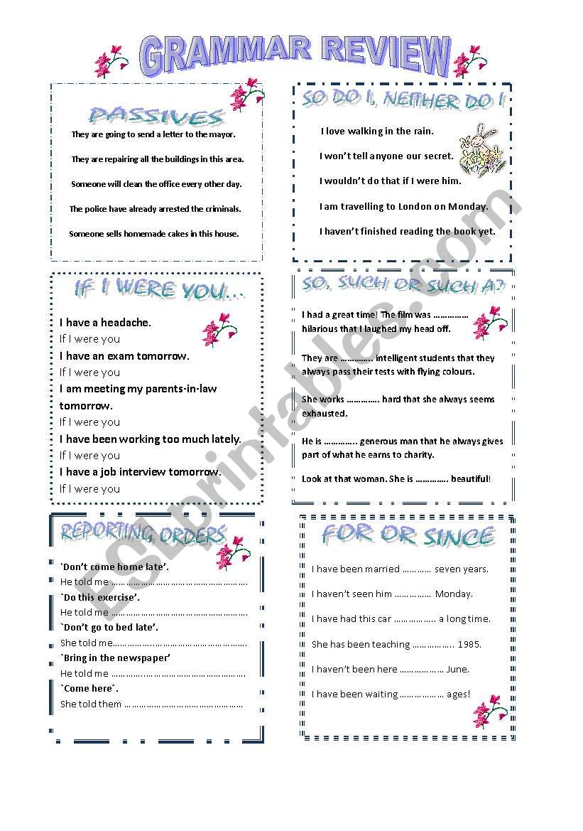 Grammar review worksheet