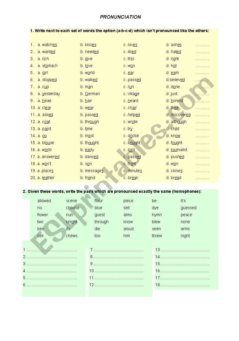 Phonectics practice: odd-one-out & homophones