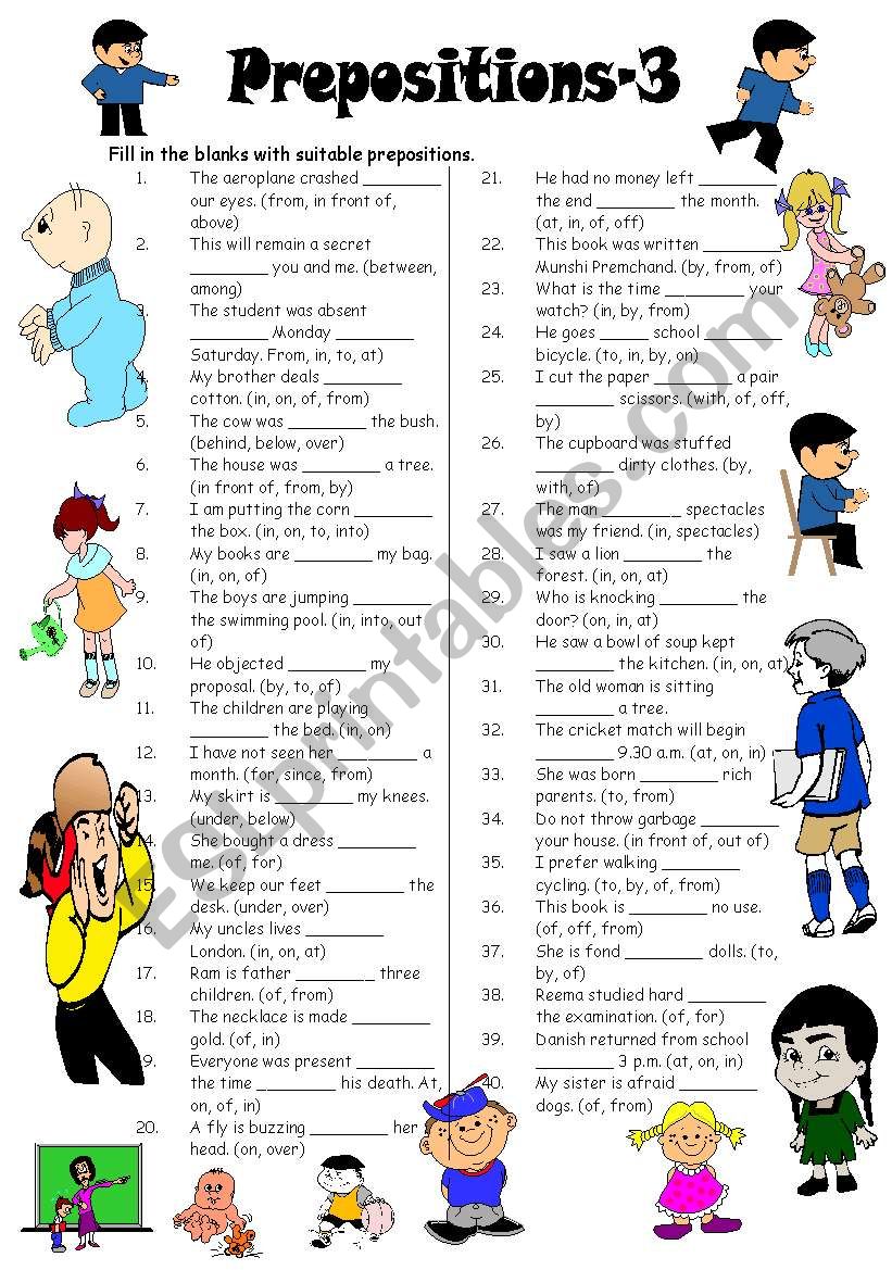 Prepositions-3 (Editable with Answer Key)