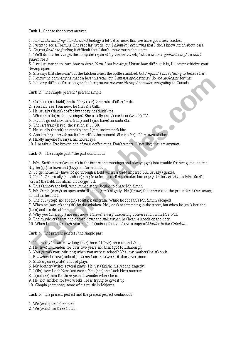 Tenses worksheet