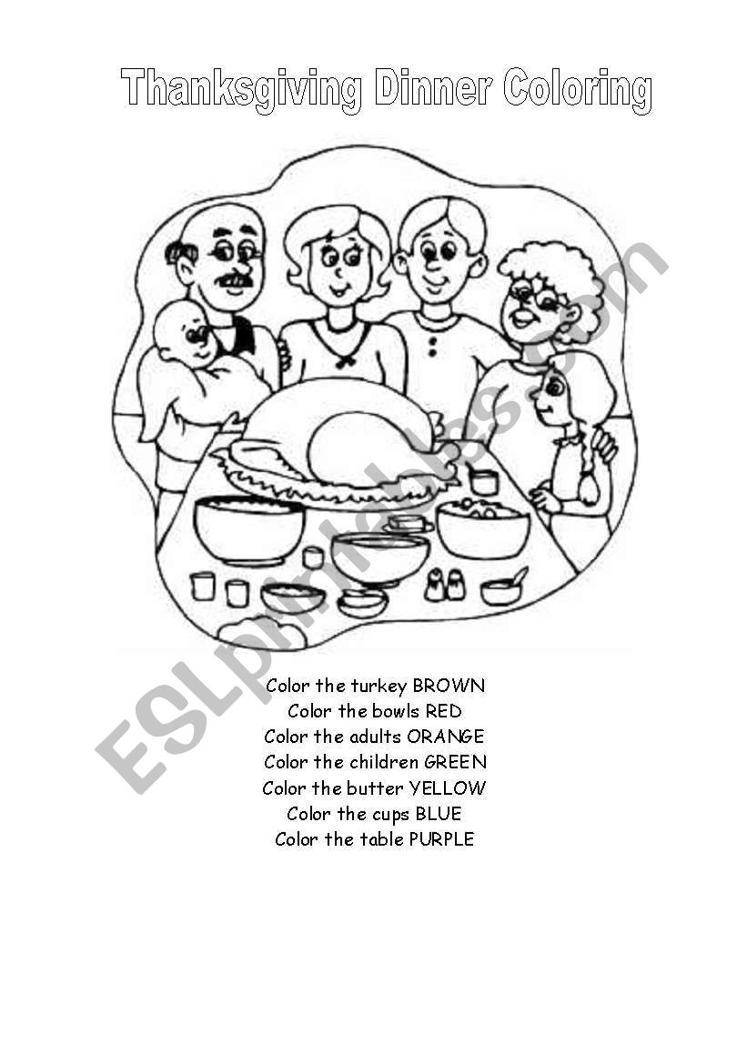 Thanksgiving Dinner Coloring worksheet