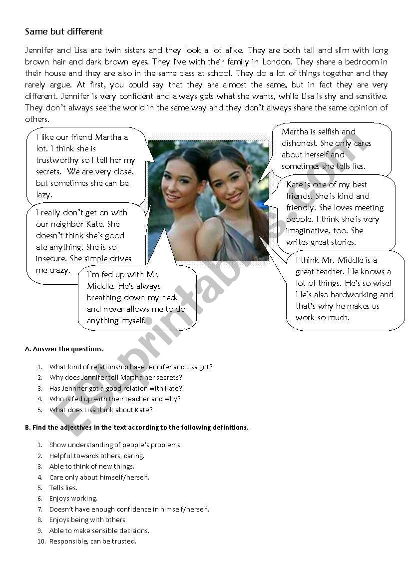 Twins worksheet