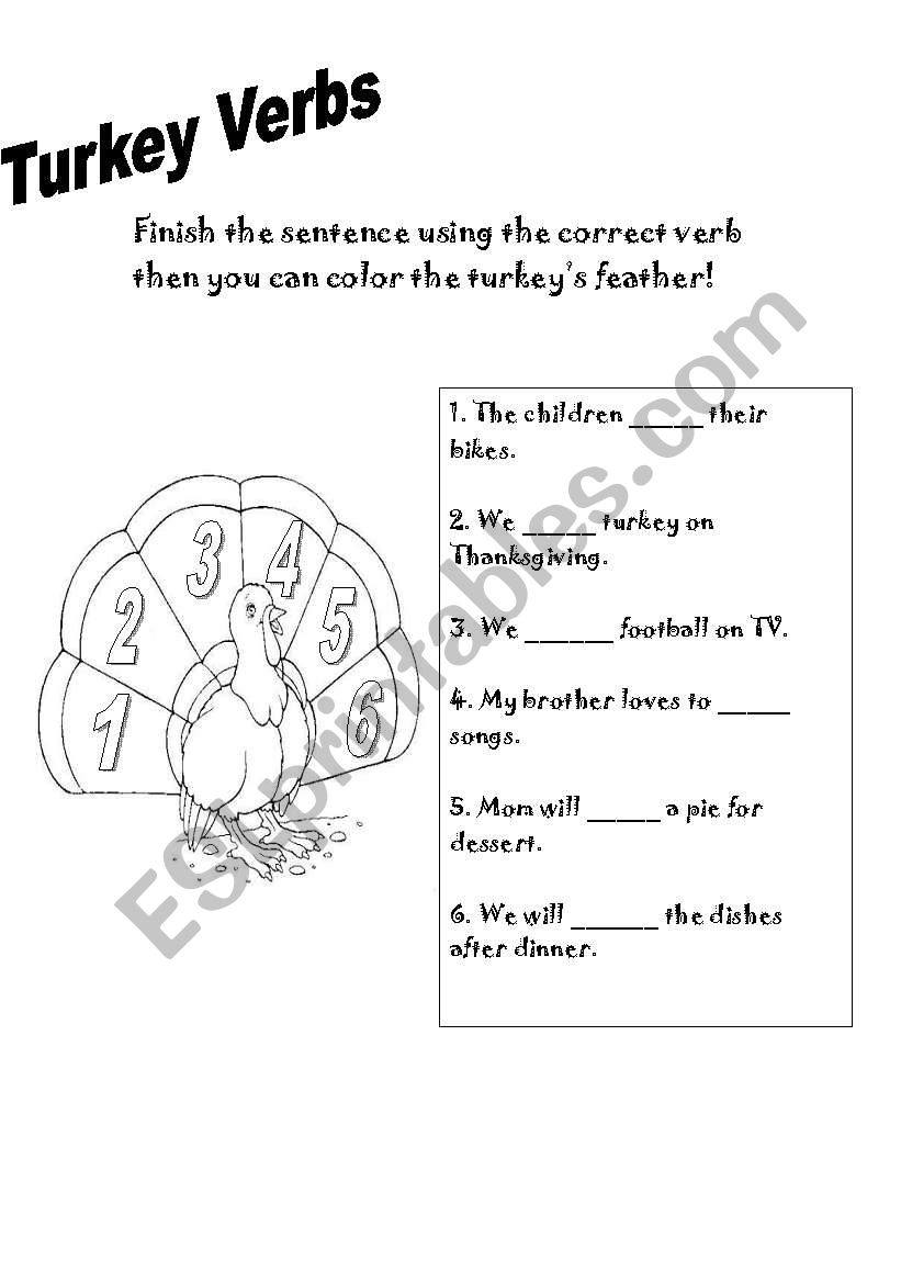 Turkey Verbs worksheet