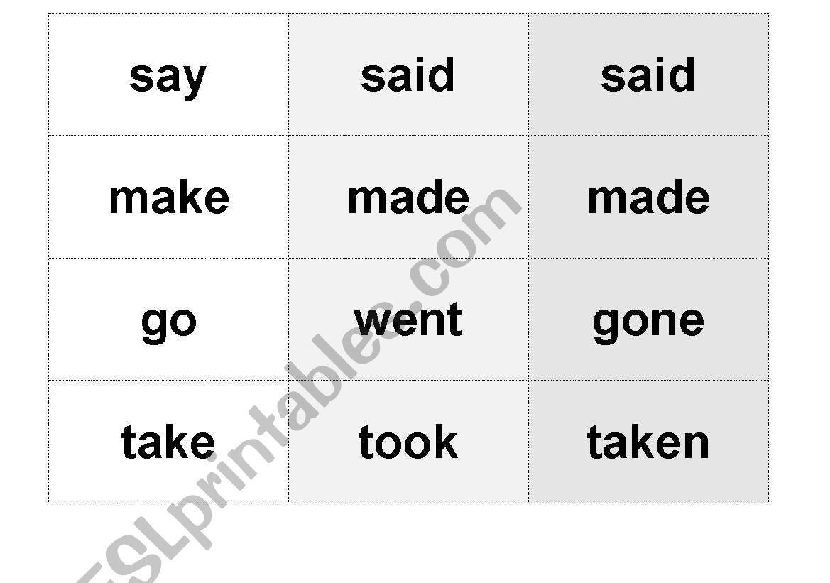 irregular verbs cards worksheet