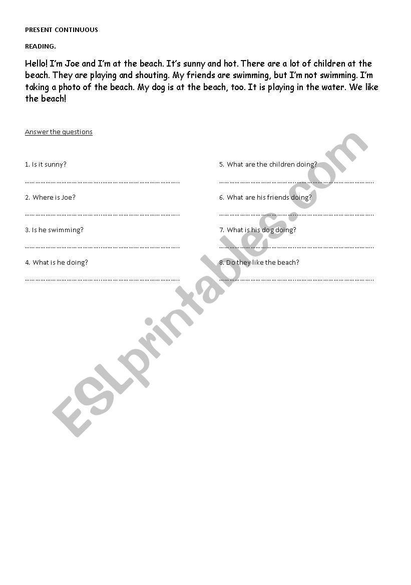 Present Continuous worksheet