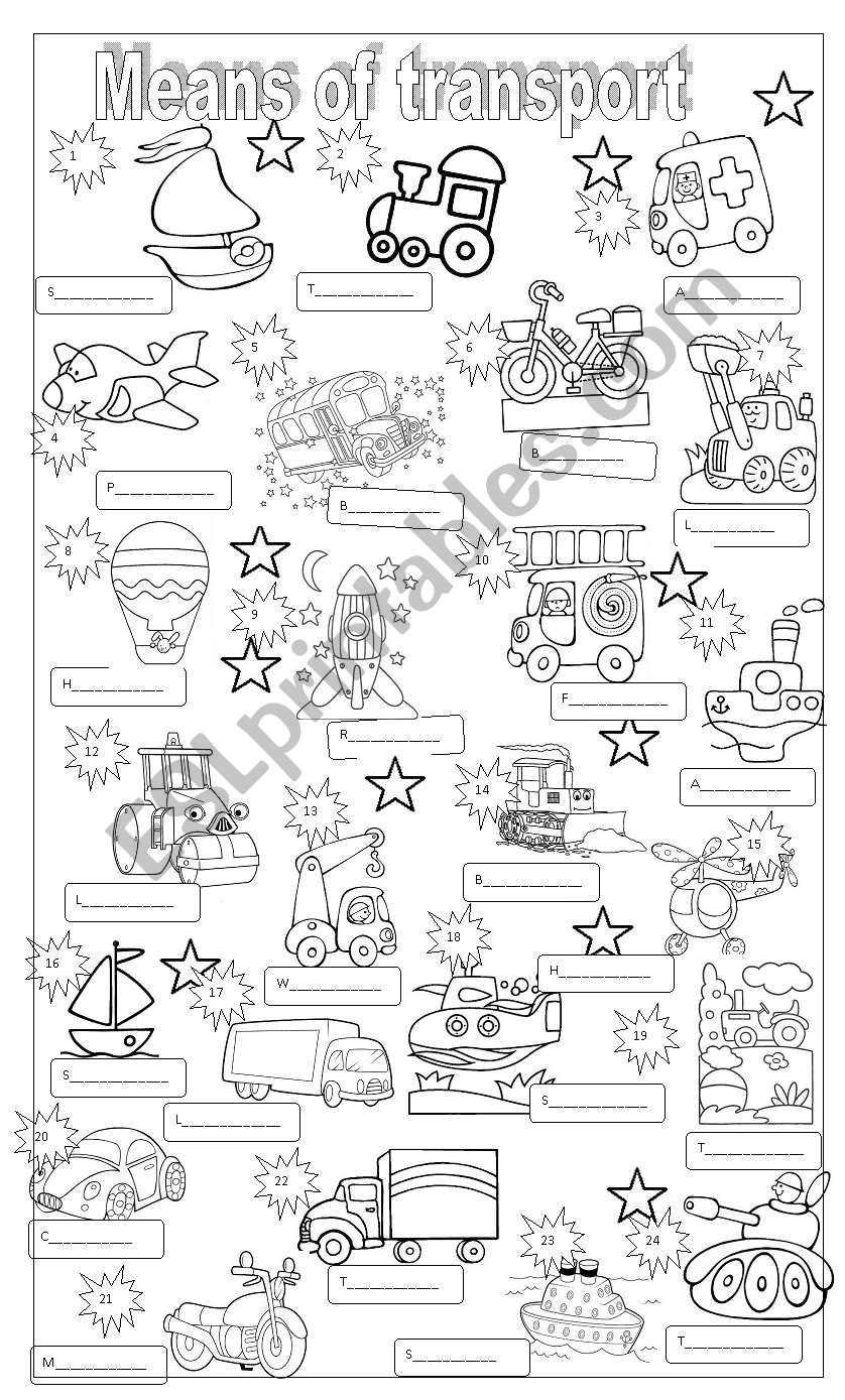 Means of transport worksheet