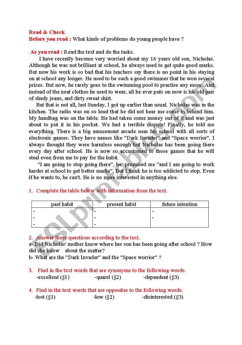 habits worksheet