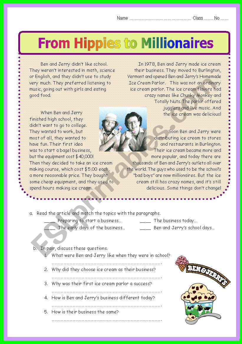 Ben & Jerry worksheet