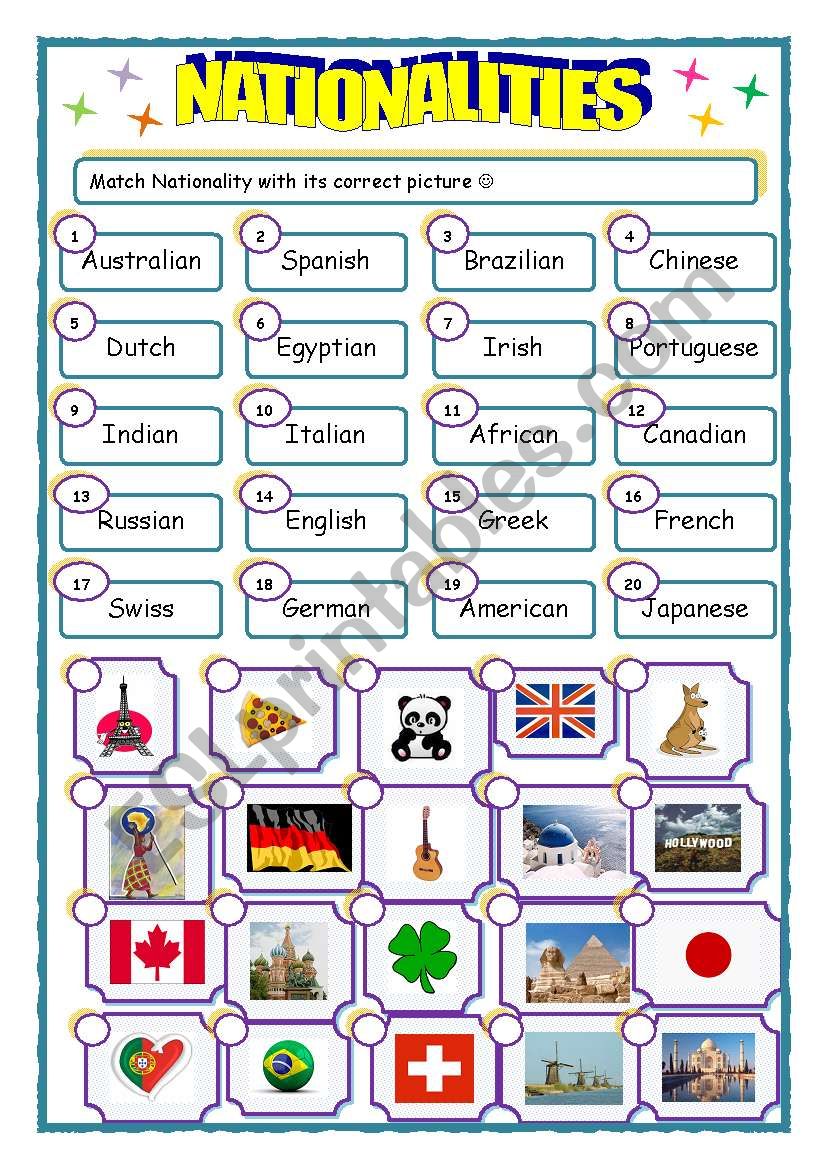 Nationalities worksheet