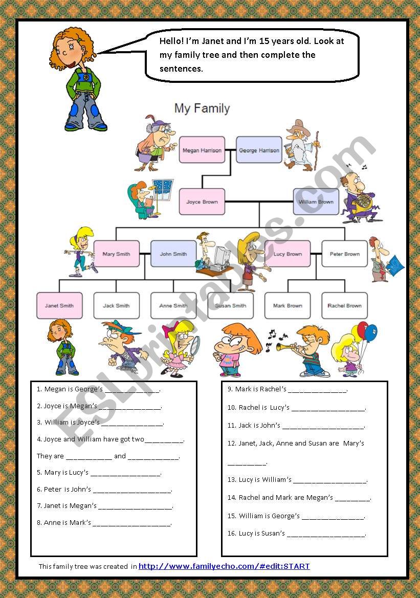 FAMILY  RELATIONSHIPS worksheet