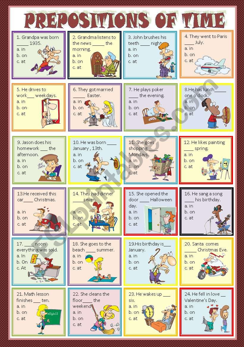 PREPOSITIONS OF TIME - MULTIPLE CHOICE