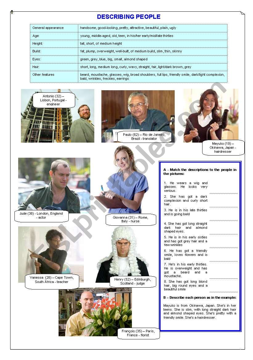 Describing people worksheet