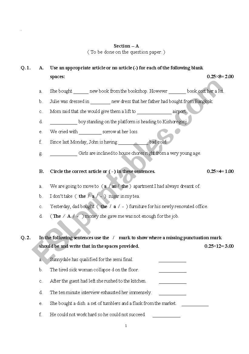 English Articles, Punctuations and Tenses