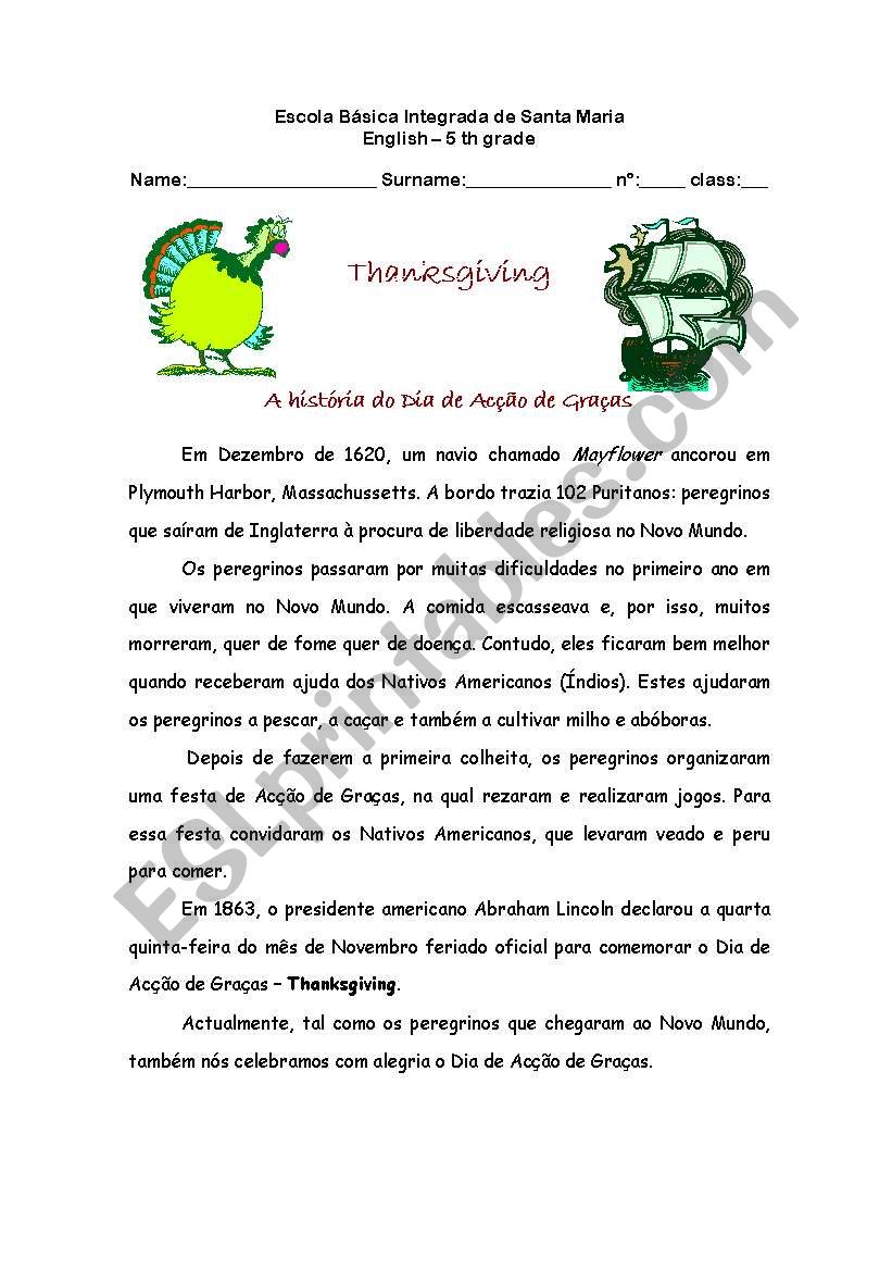 thanksgiving story worksheet