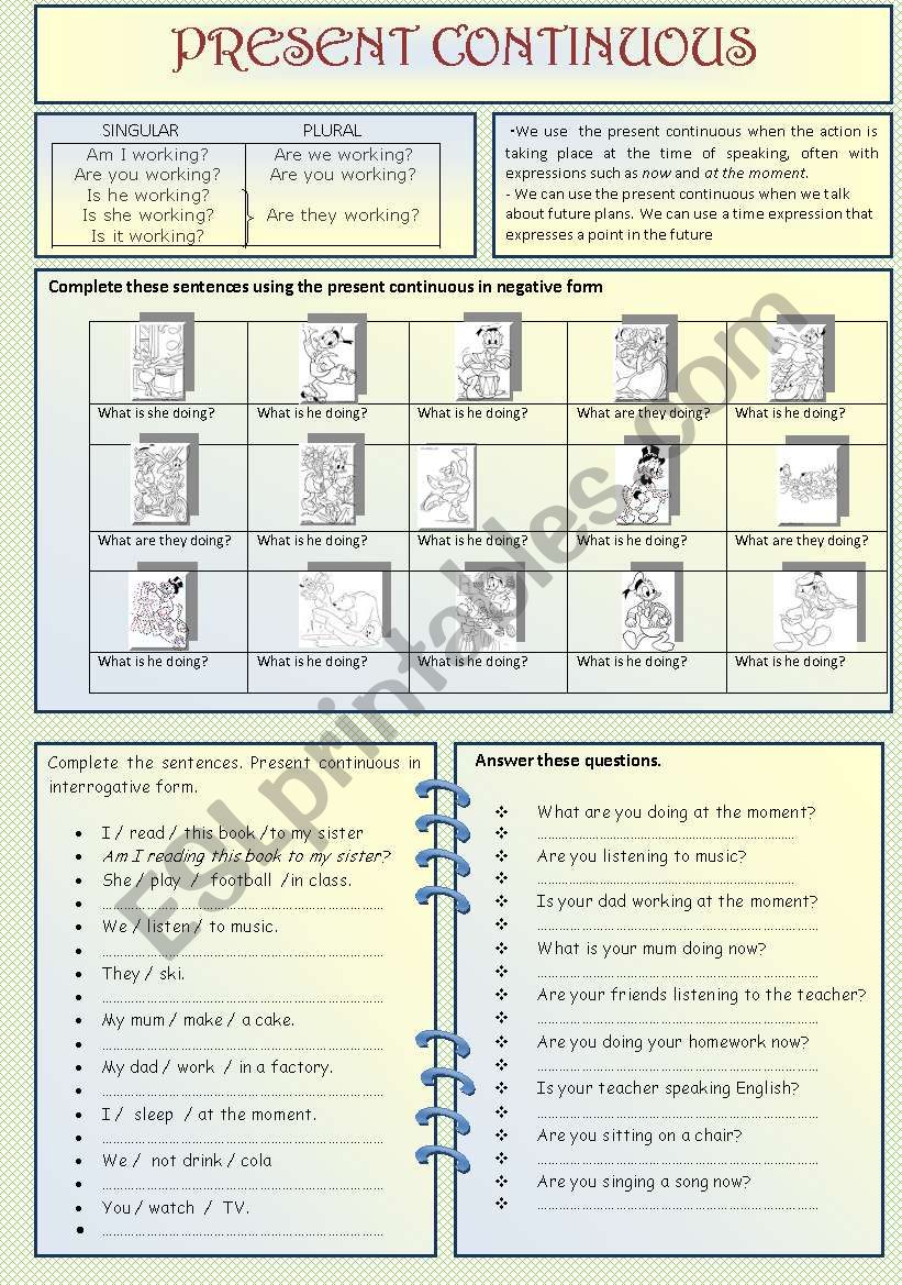 present continuous worksheet