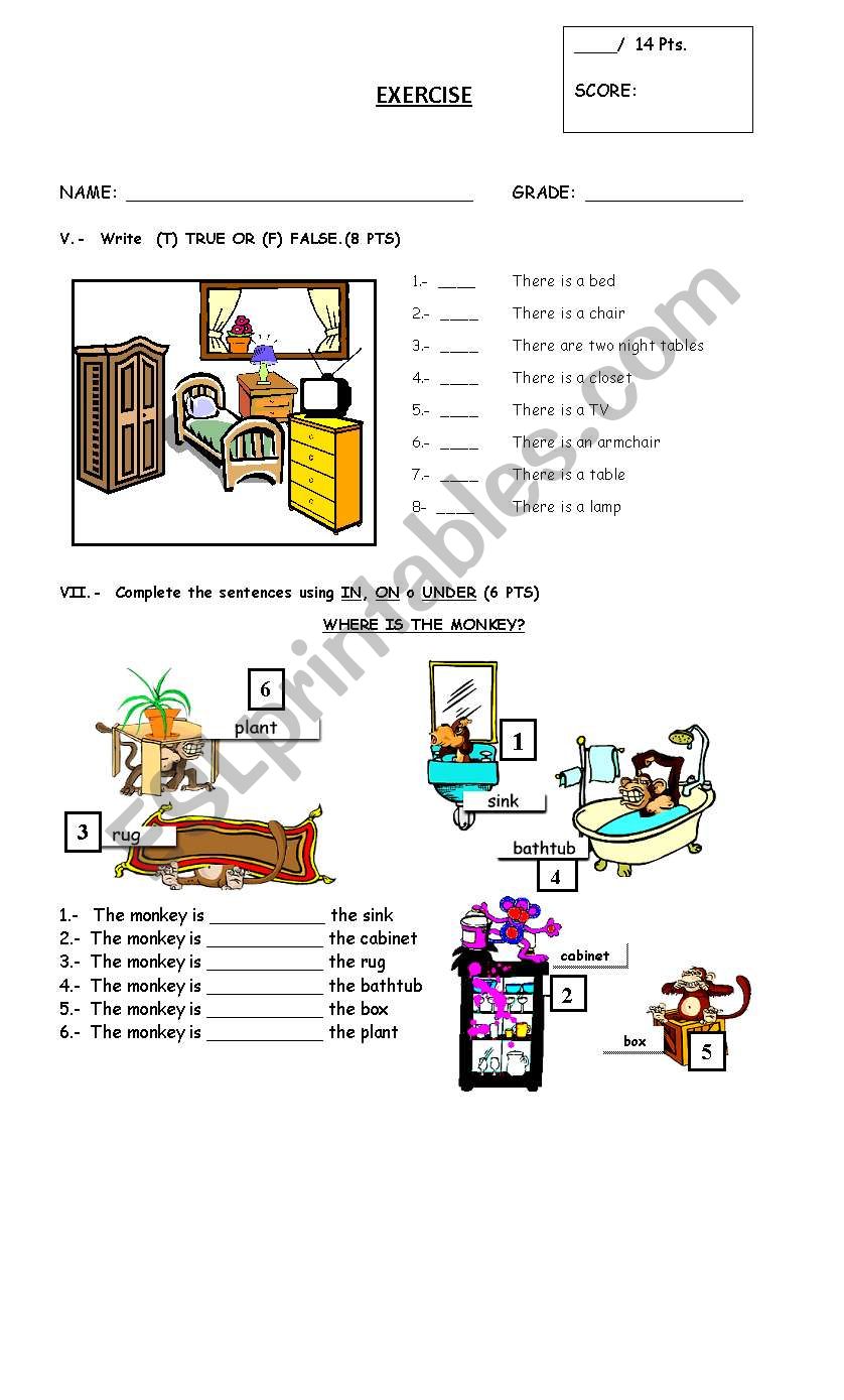 PREPOSITIONS AND FURNITURE worksheet