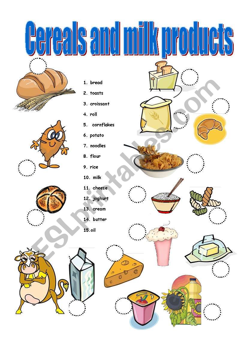 cereals , milk products worksheet