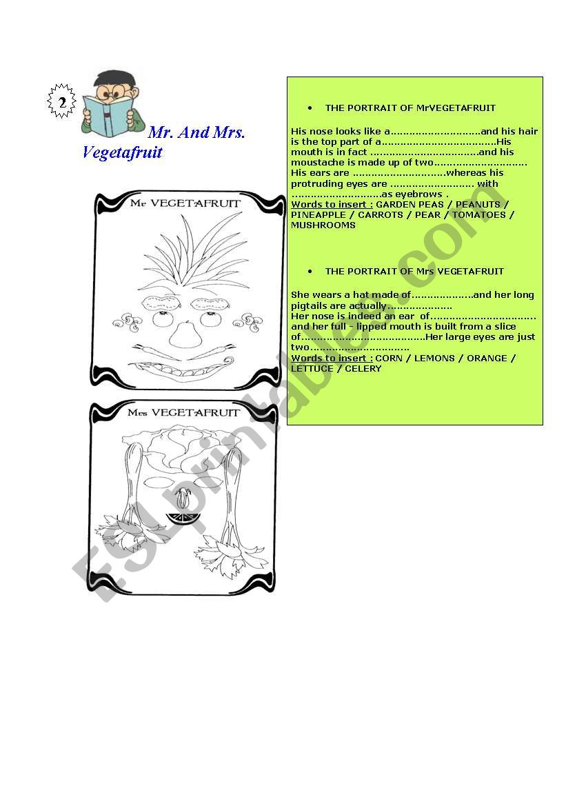 Mr. And Mrs. Vegetafruit worksheet