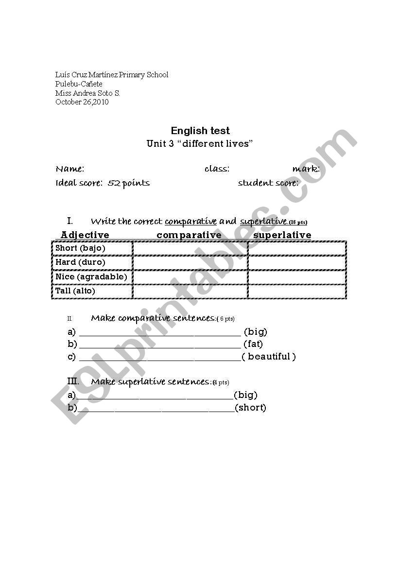 english test worksheet