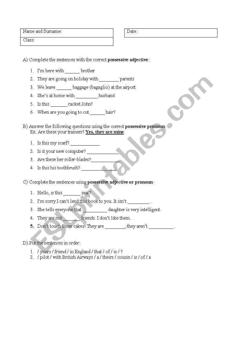 Possessive Adjectives and Pronouns